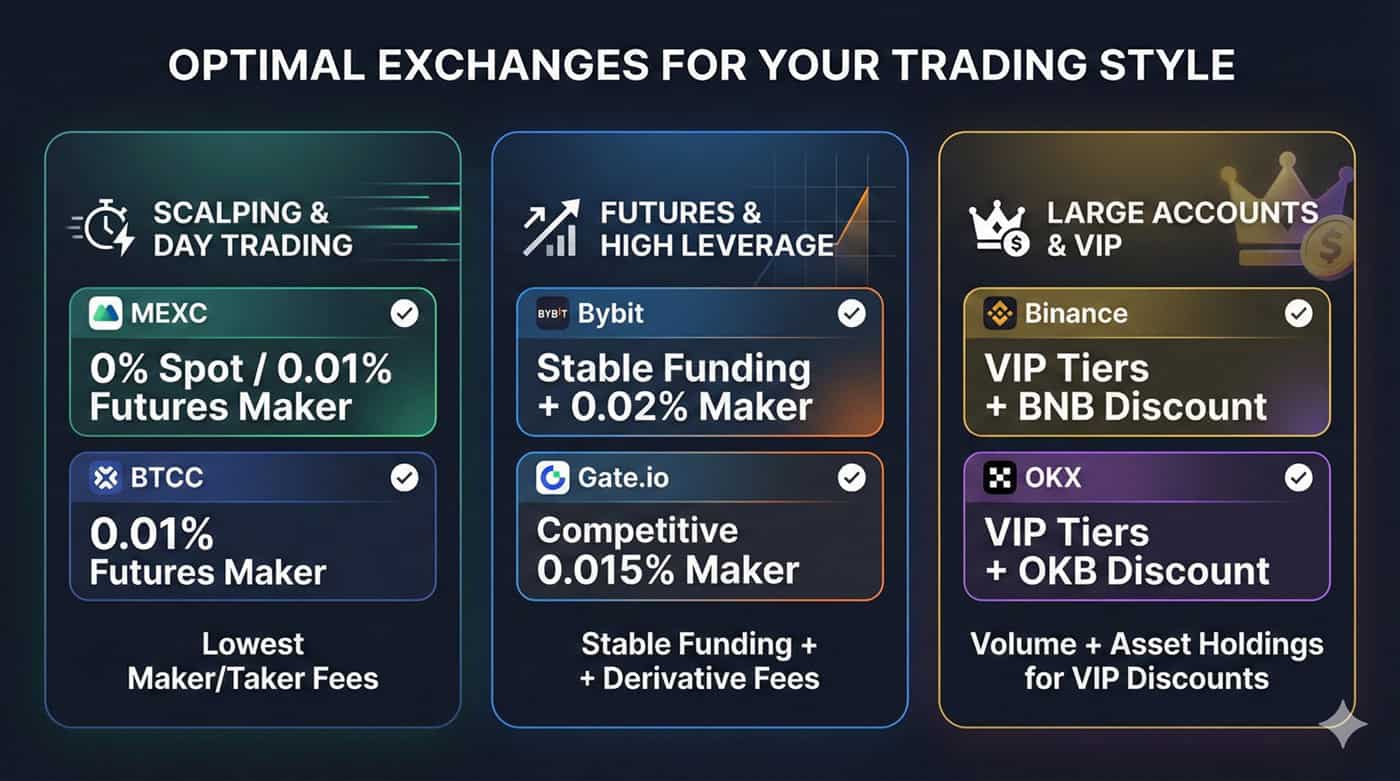 단타·선물·대형 계좌 트레이더별 최저 수수료 암호화폐 거래소 추천 인포그래픽