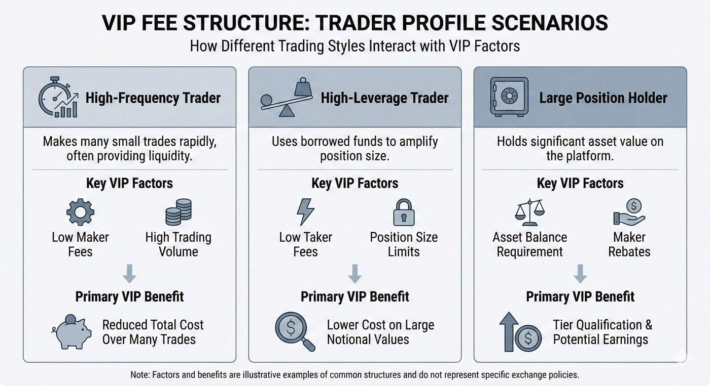 How different trader types are affected by VIP fee structures based on trading behavior