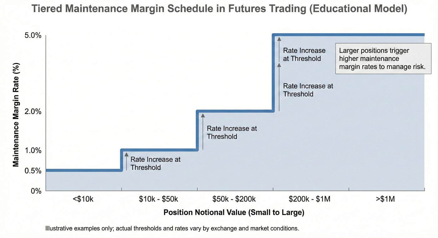Step chart showing how maintenance margin rates increase as futures position size grows