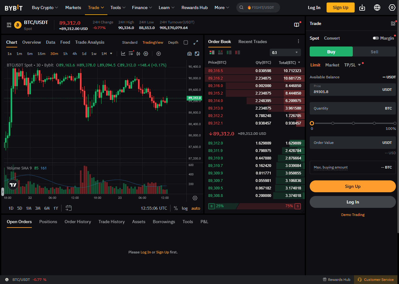 bybit spot trading, chart, orders, etc