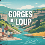 Vue panoramique sur les gorges du loup, rivière turquoise et falaises