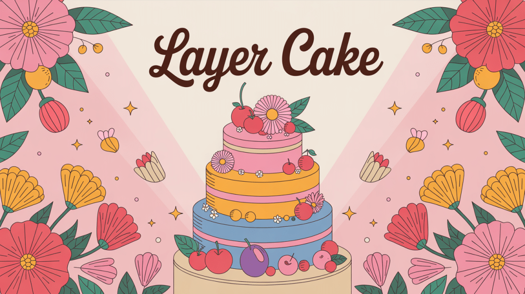 Illustration layer cake élégant à étages avec fleurs et fruits
