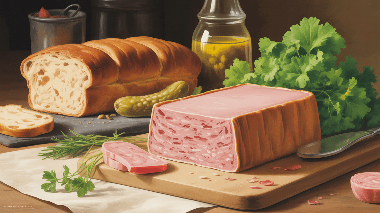 terrine de paté de campagne avec pain campagne et cornichons