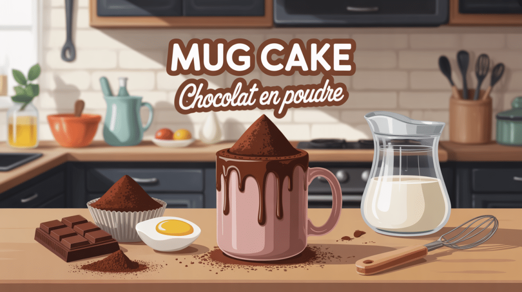 illustration mug cake moelleux avec ingrédients recette mug cake chocolat en poudre