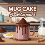 illustration mug cake moelleux avec ingrédients recette mug cake chocolat en poudre