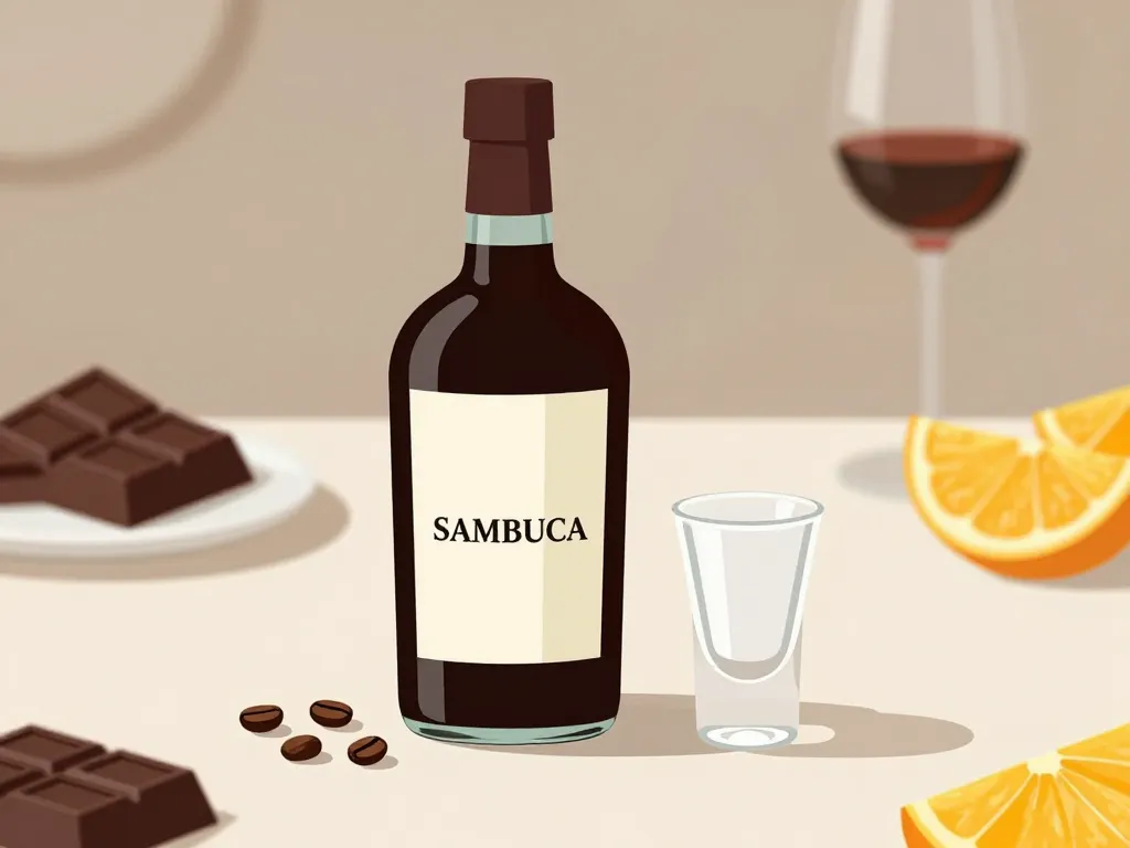 Scène sambuca verre café et aliments rituel italien