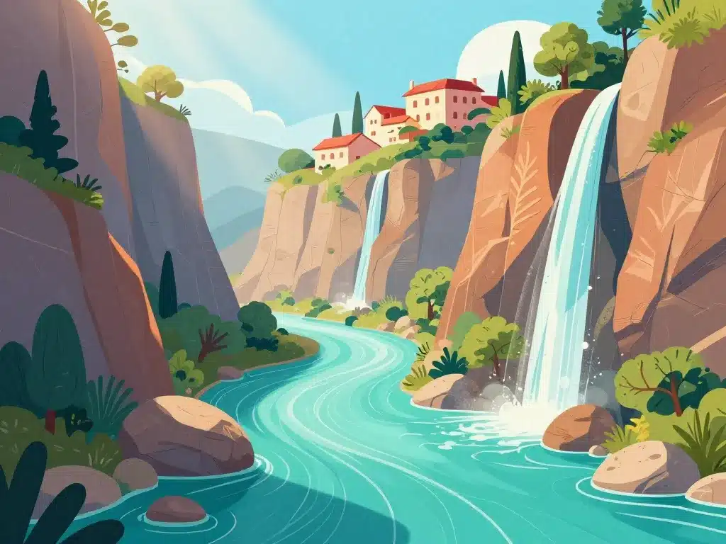 Cascades, villages perchés et rivière dans les gorges du loup