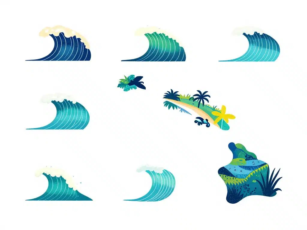 Carte stylisée surfen in hawaii spots îles niveaux
