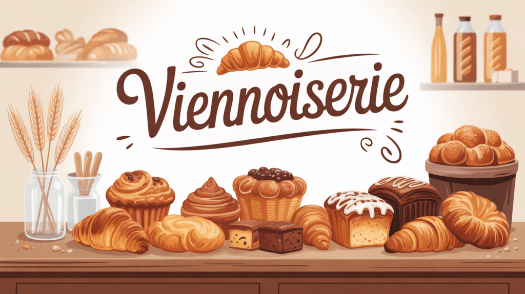 illustration viennoiserie comptoir boulangerie française