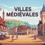 Ville médiévale avec remparts et maisons à pans de bois