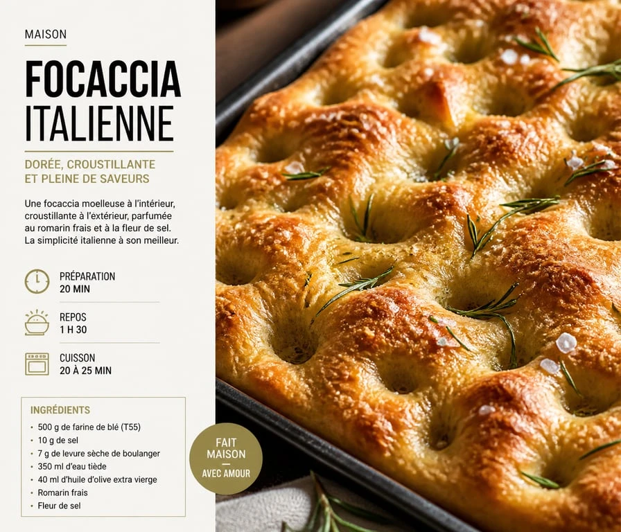 Recette focaccia Cyril Lignac maison avec romarin et huile d'olive