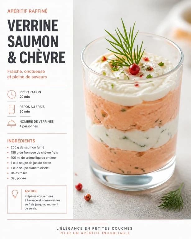 Verrine apéro à congeler composée de mousse de saumon et crème de chèvre