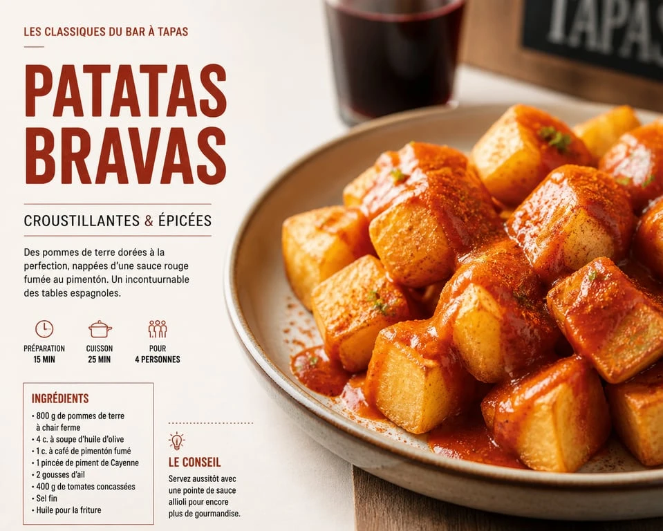 Assiette de patatas bravas, tapas espagnols traditionnels