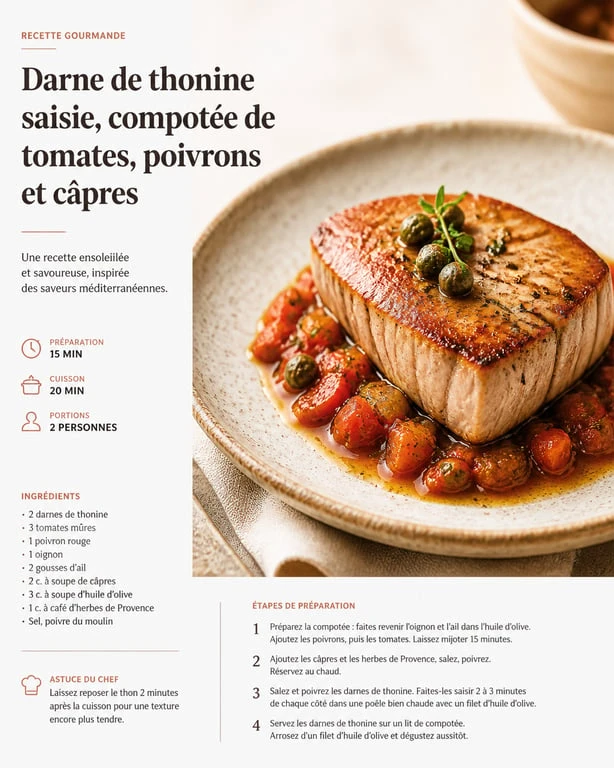 Recette de thonine à la provençale servie avec sa compotée de légumes du soleil