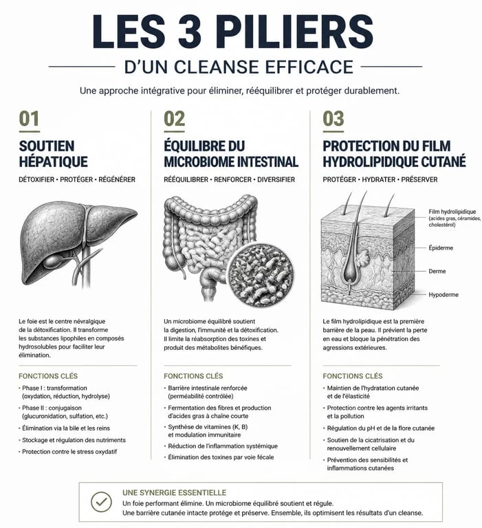 Infographie explicative sur le fonctionnement d'un cleanse pour le corps et la peau