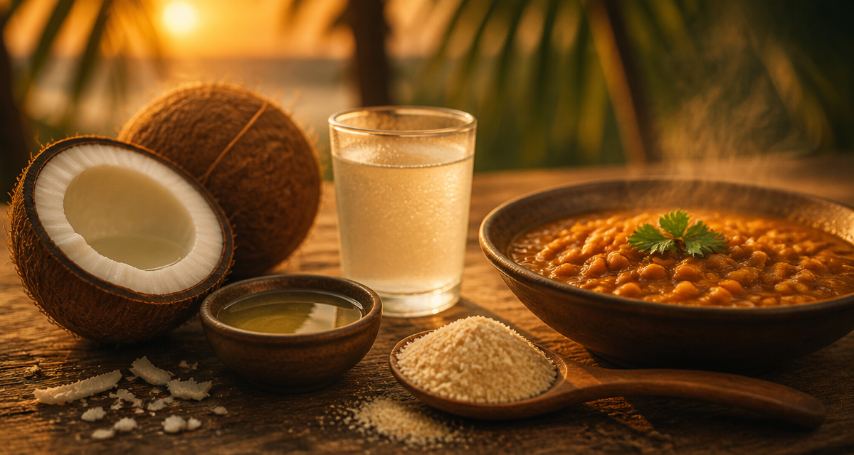 Les bienfaits de la noix coco sur une table