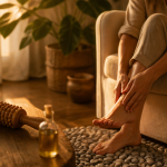 masse les pieds sur tapis galets