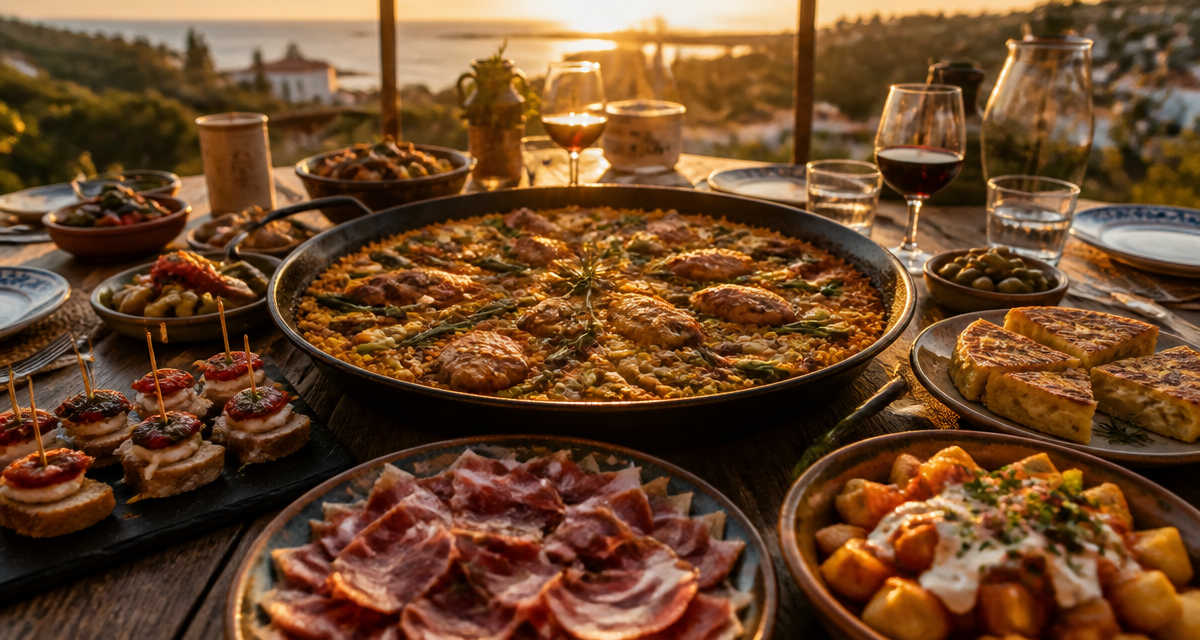 plats espagnols paella tapas en extérieur
