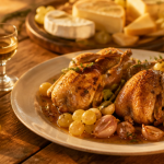 recette au raisin cailles et raisins blancs sur table rustique