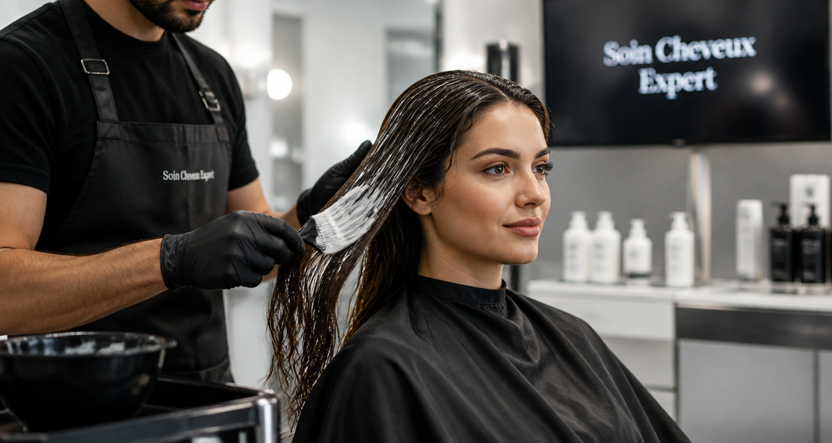 soin cheveux coiffeur application masque