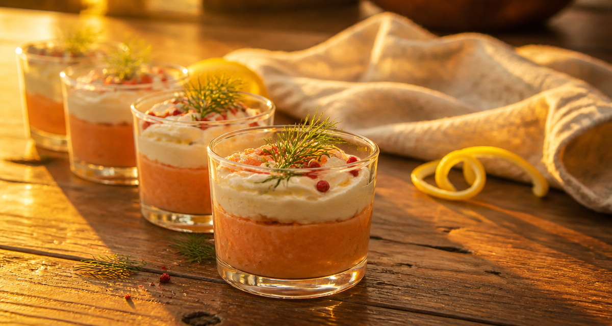 verrine apéro à congeler sur table en bois