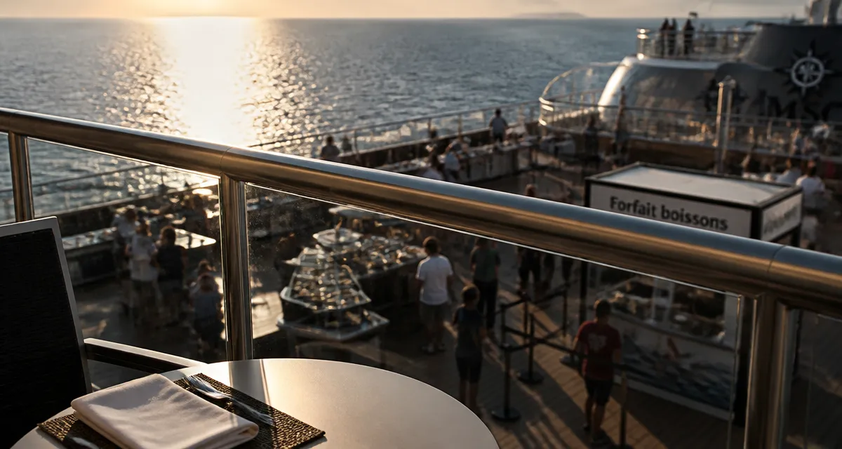 Avis croisiere msc mediterranee : vue balcon sur paquebot MSC, pont et mer