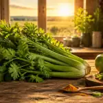 bienfaits du celeri en branche bouquet frais sur table
