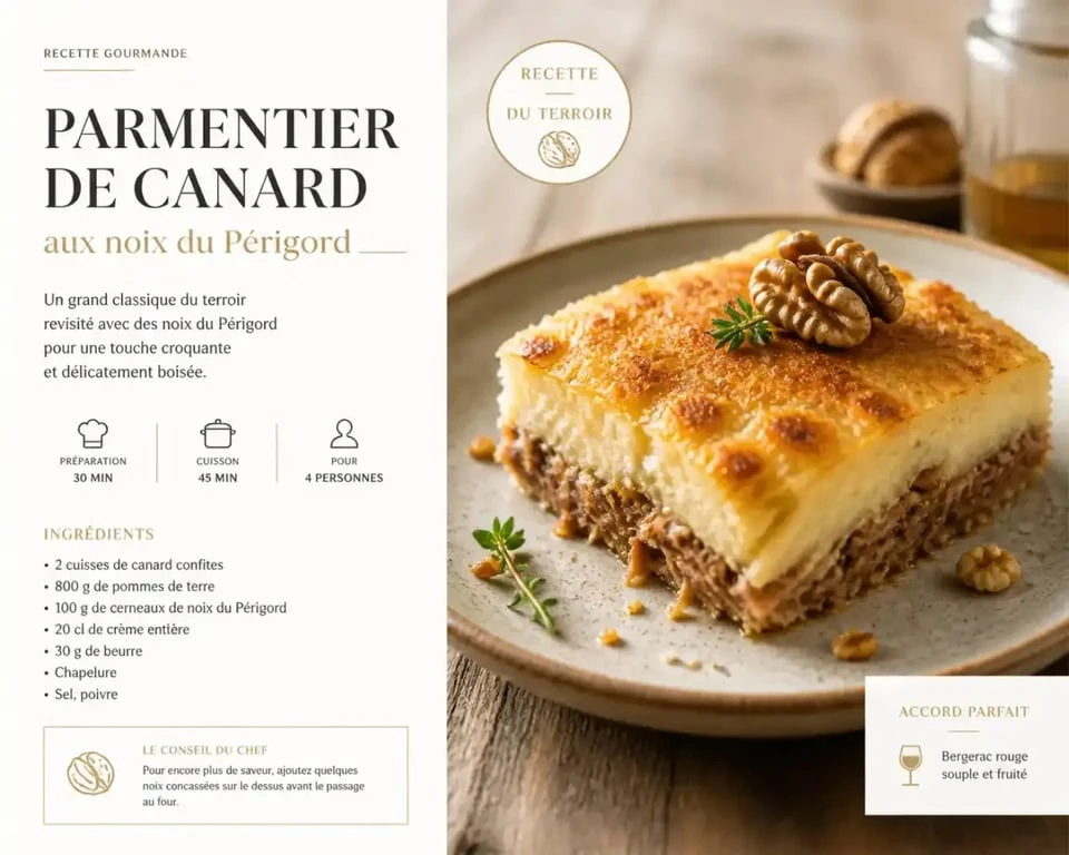 Parmentier de canard aux noix du Périgord, spécialité culinaire de L'Orée du Périgord