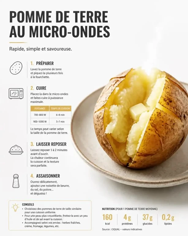 Pomme de terre cuite au micro-ondes dans une assiette