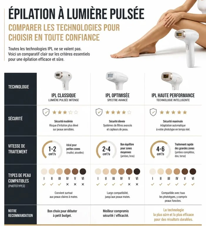 Comparatif des technologies d'épilateurs à lumière pulsée pour un choix sécurisé et efficace