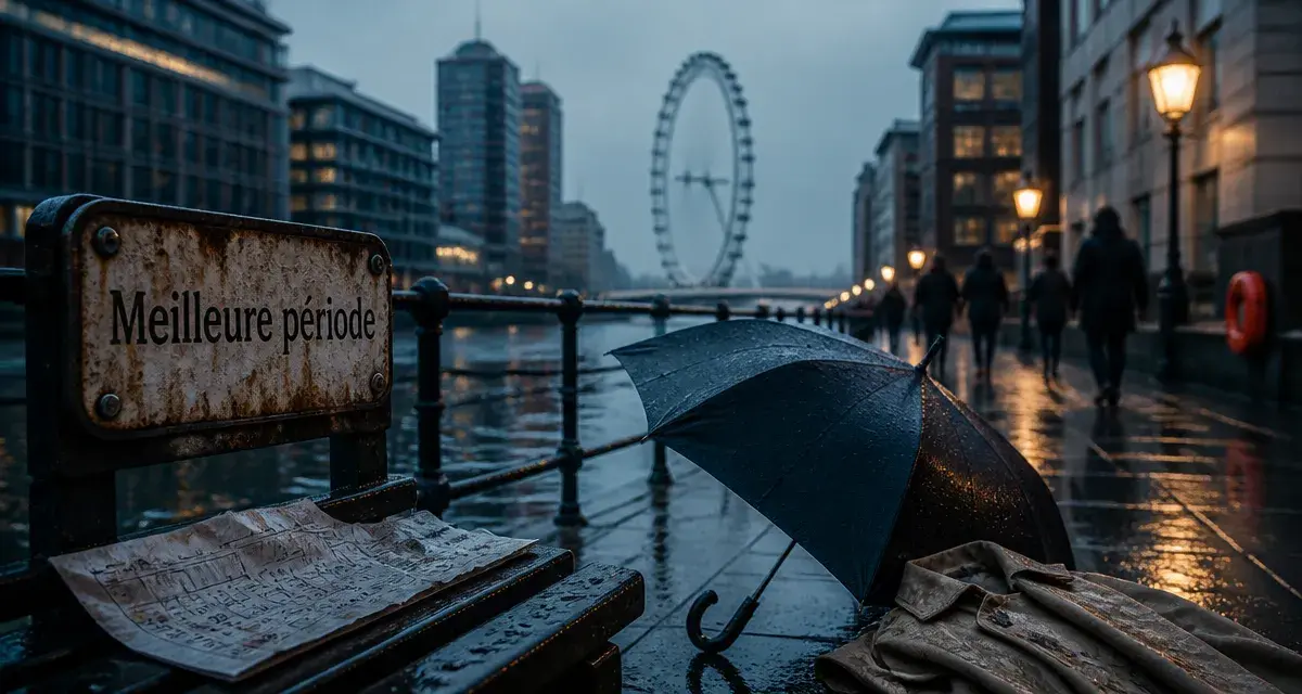 Quand aller à Londres : meilleure période, quai de la Tamise sous la pluie