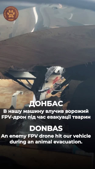 Зображення посту: FPV-дрон атакував авто волонтерів під час евакуації тварин на Донеччині
