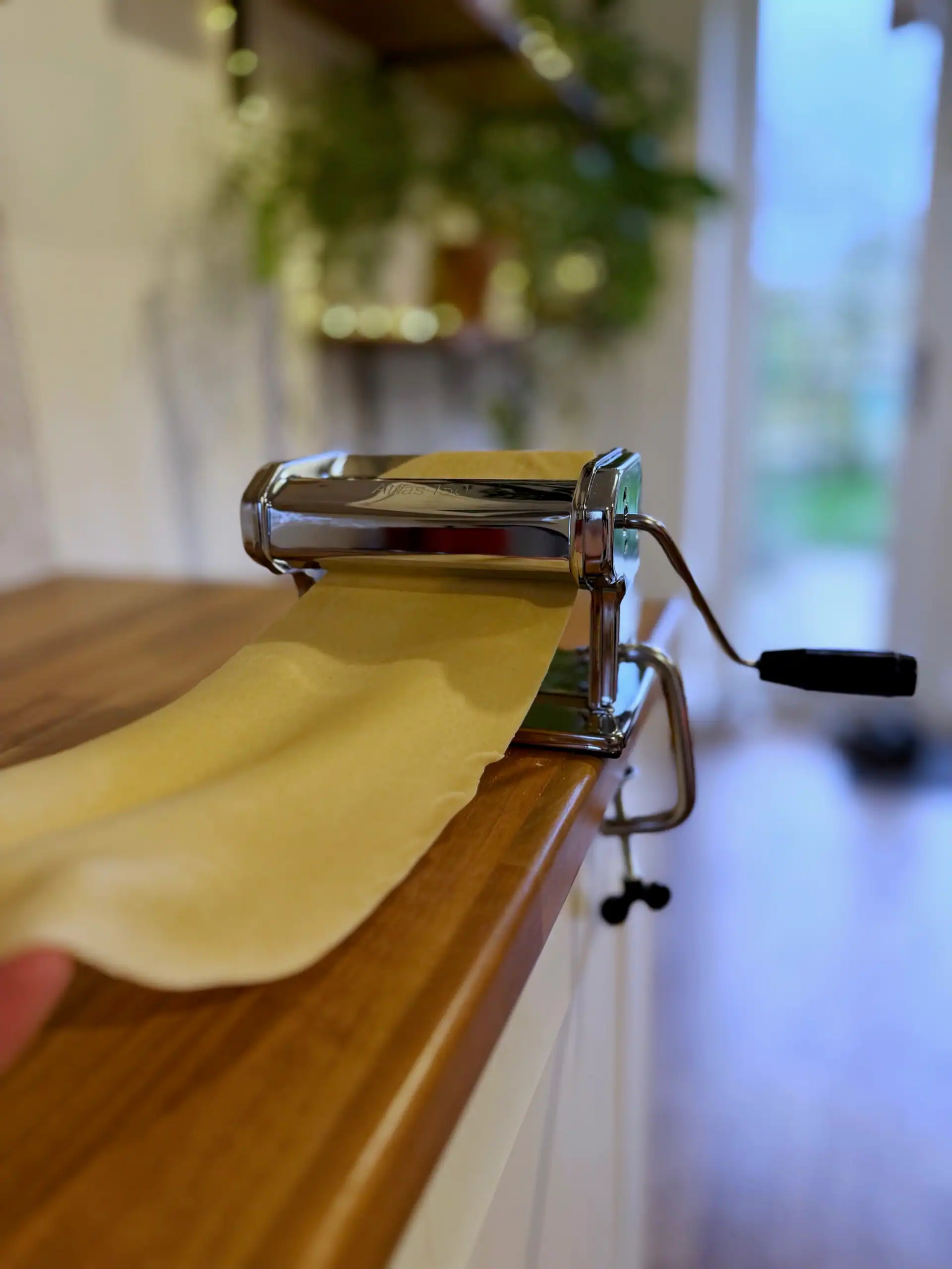 pasta dough in pasta machine