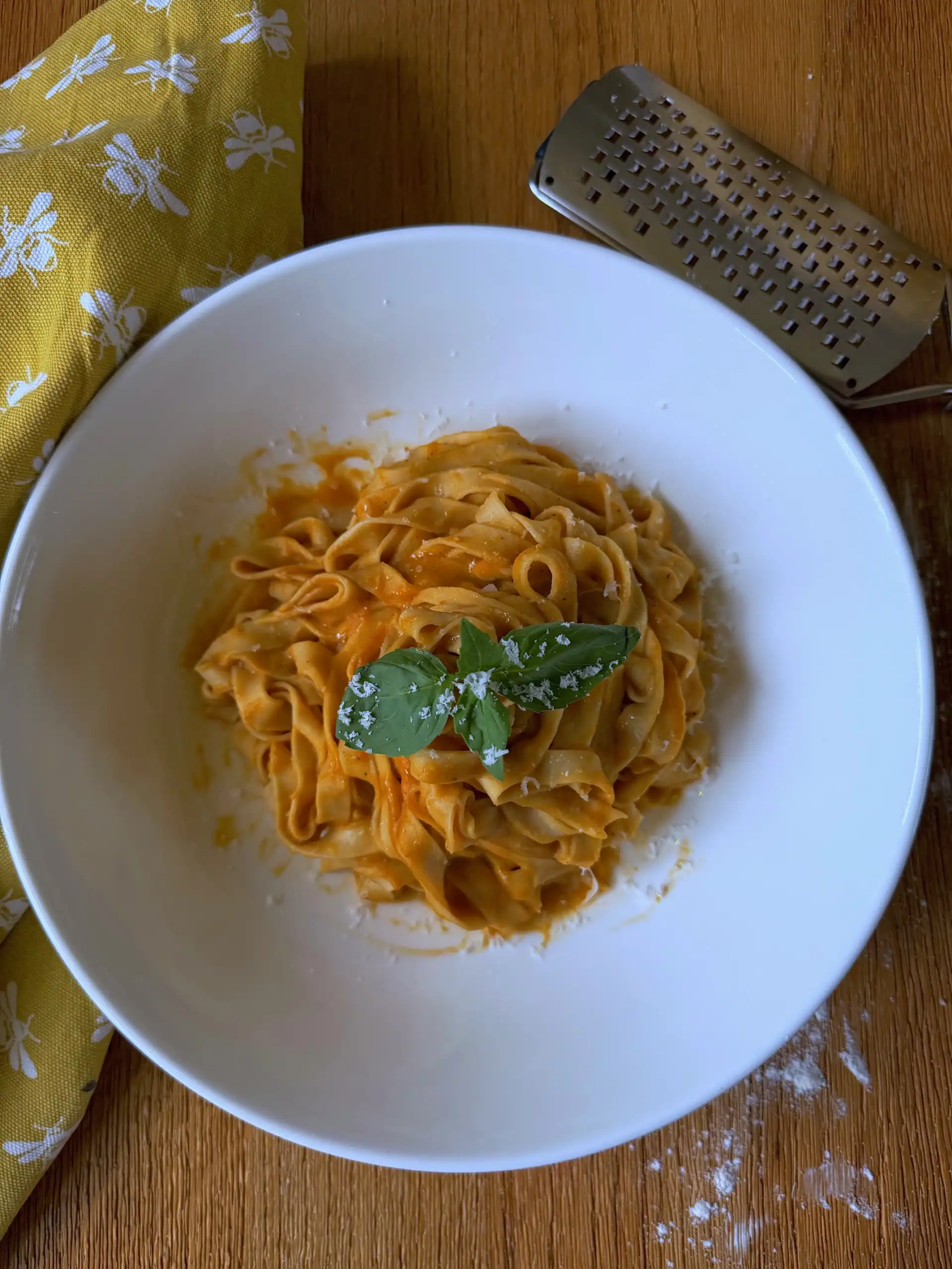 homemade pasta with hidden vegetable tomato sauce