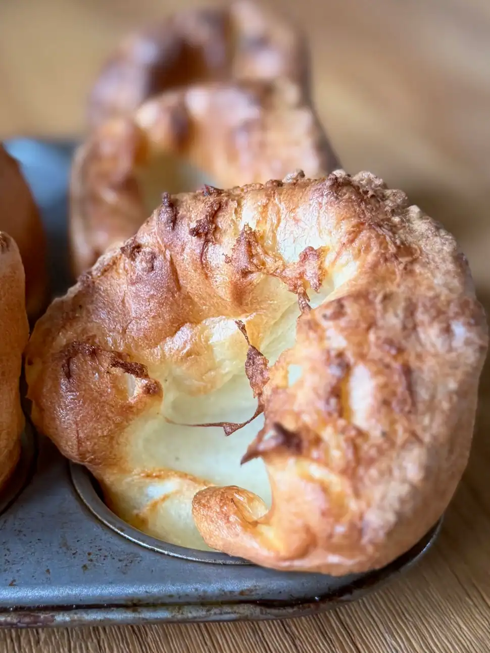 Yorkshire puddings cooked in a tin
