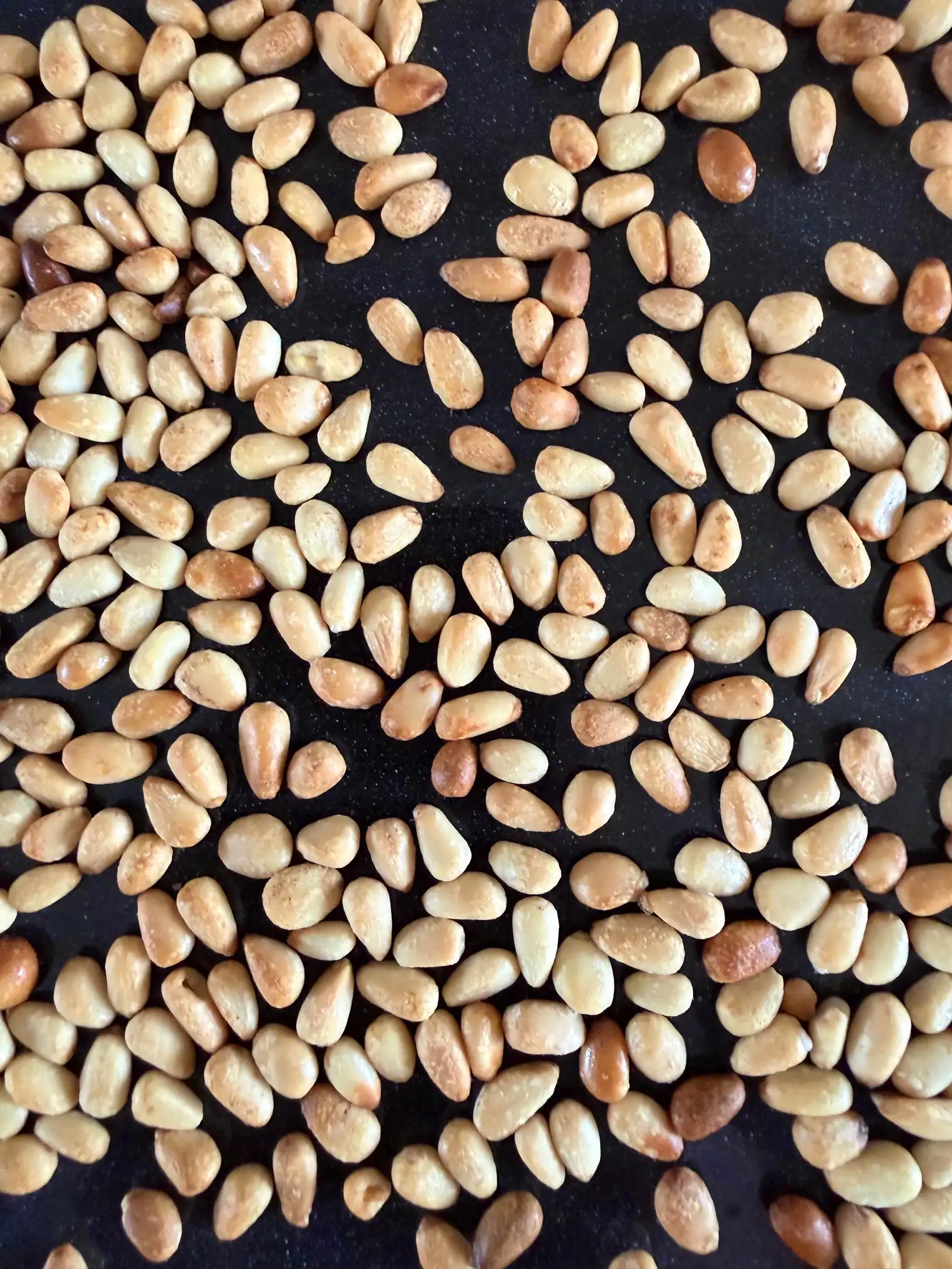 toasted pine nuts on a tray