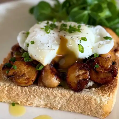 mushrooms on toast with poached egg