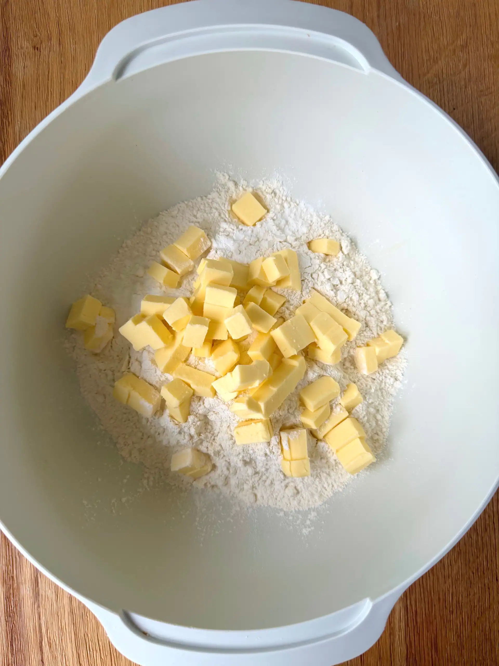 cubed butter in bowl