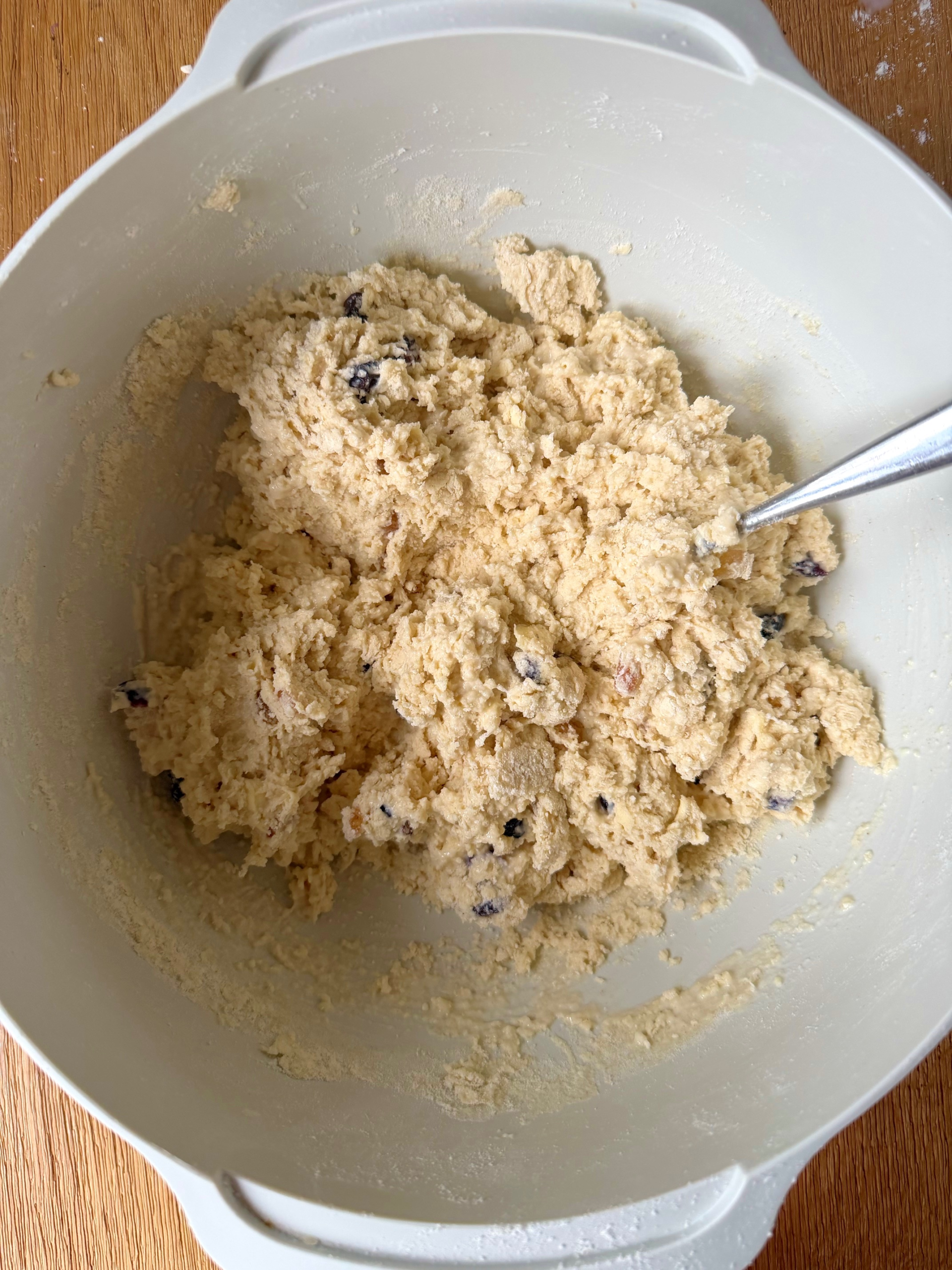 mixing dough with fork