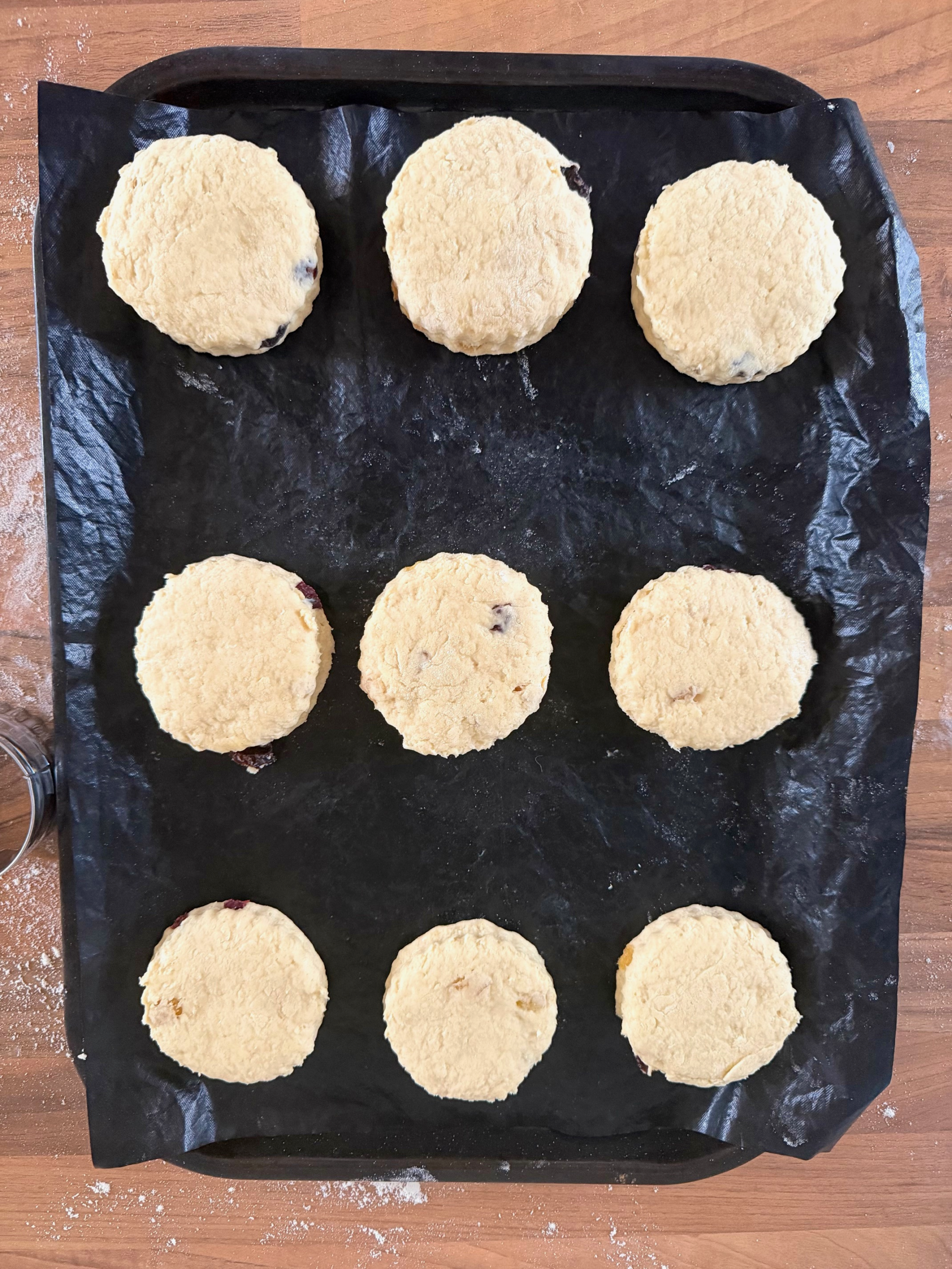scone dough cut on tray ready for baking