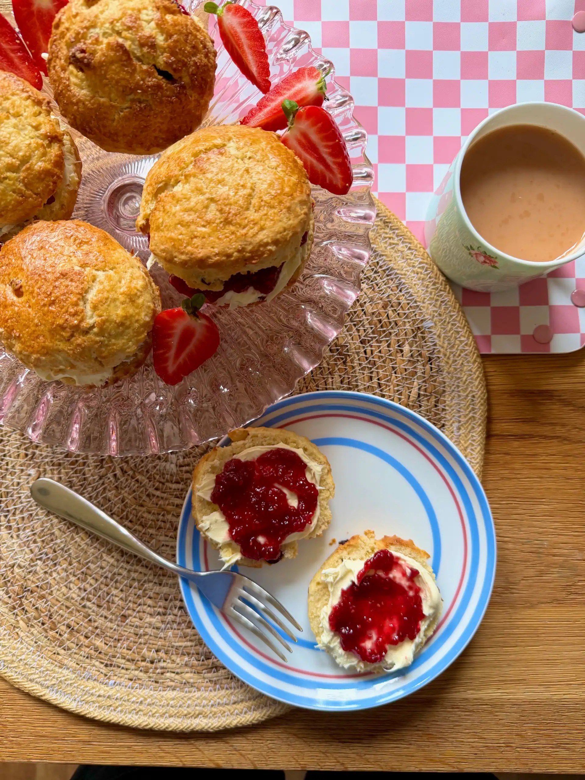 scones with clotted cream and strawberry jam