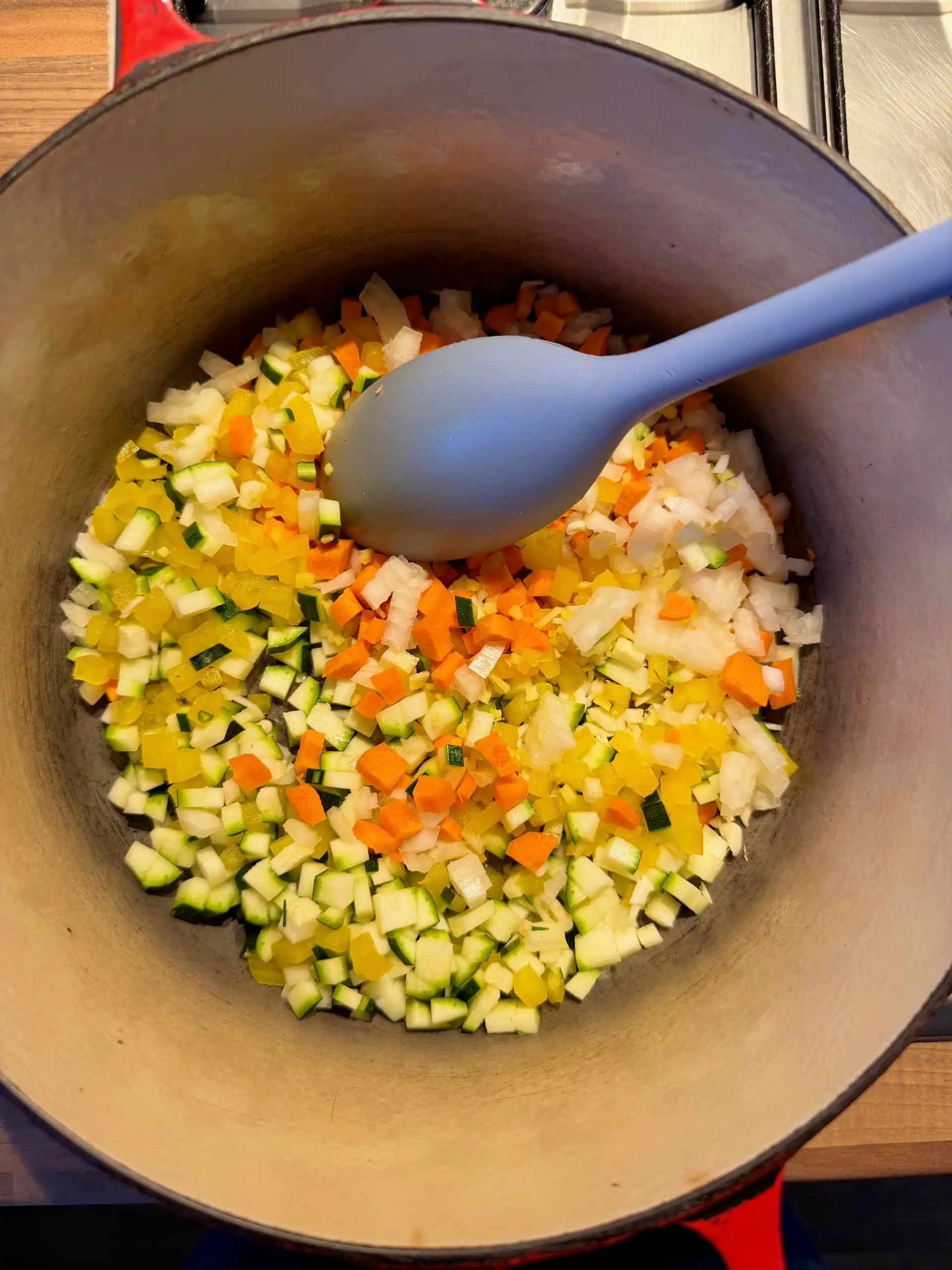 cooking vegetables in a pan