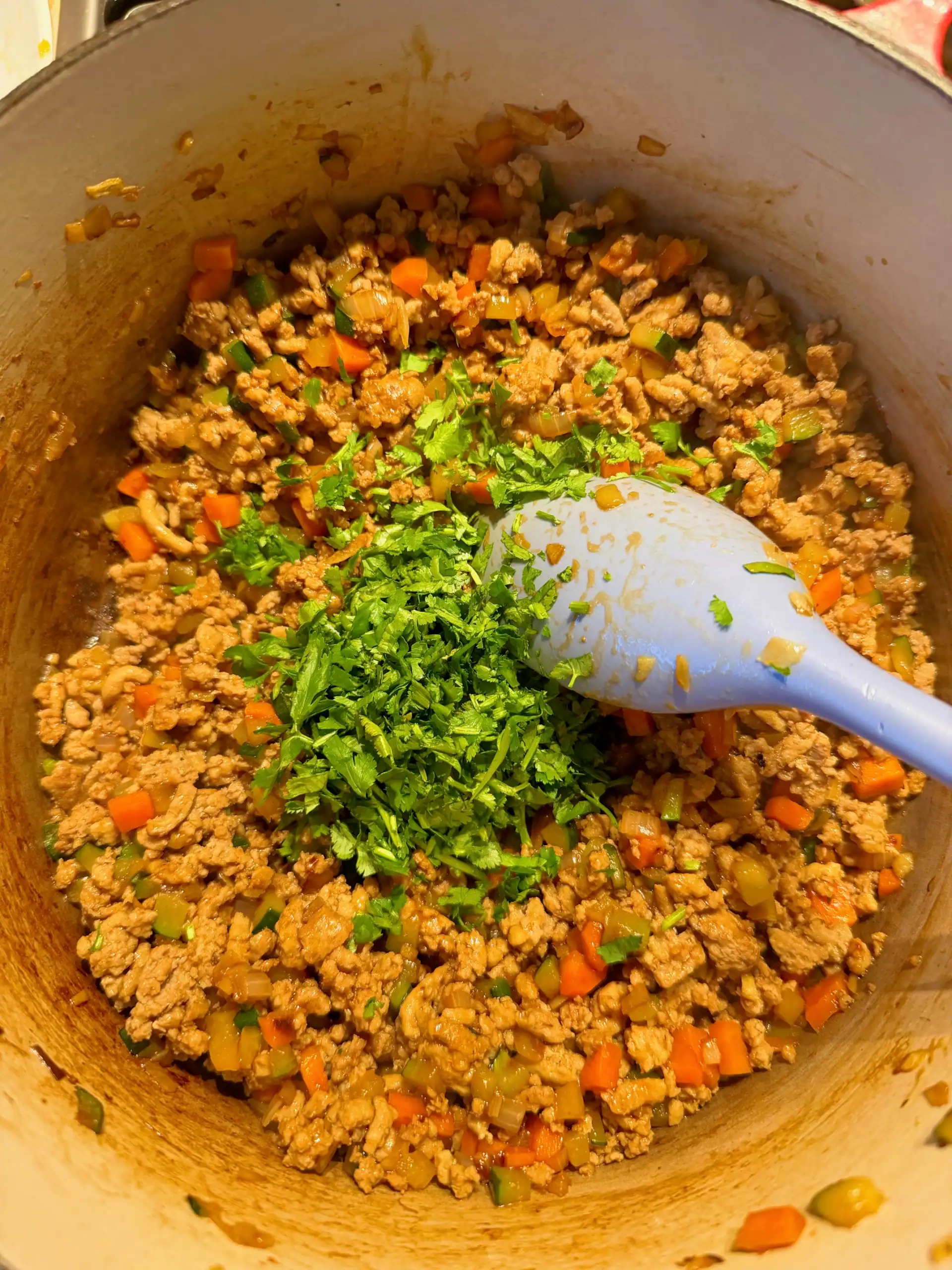 add coriander to pan