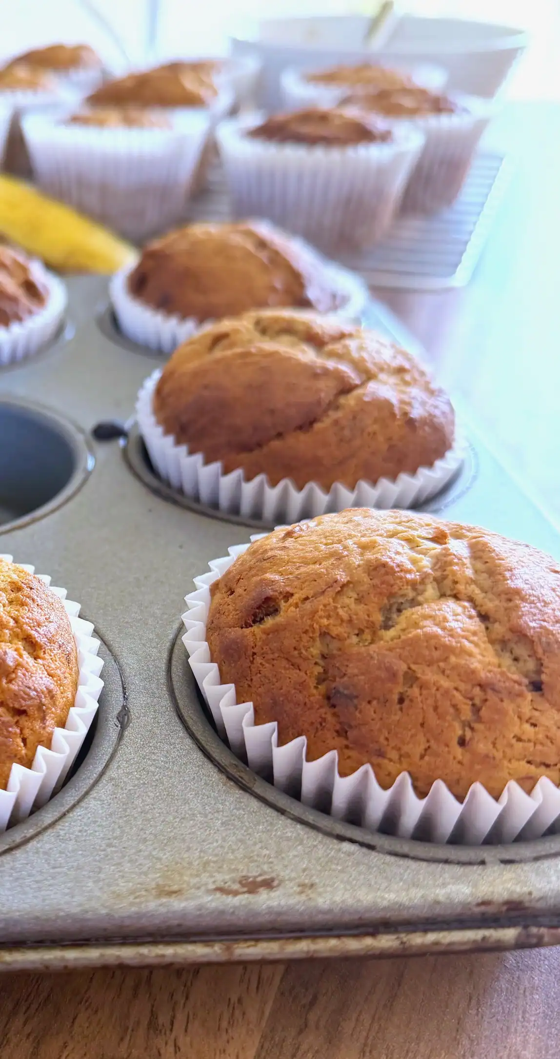 baked banana bread muffins close up