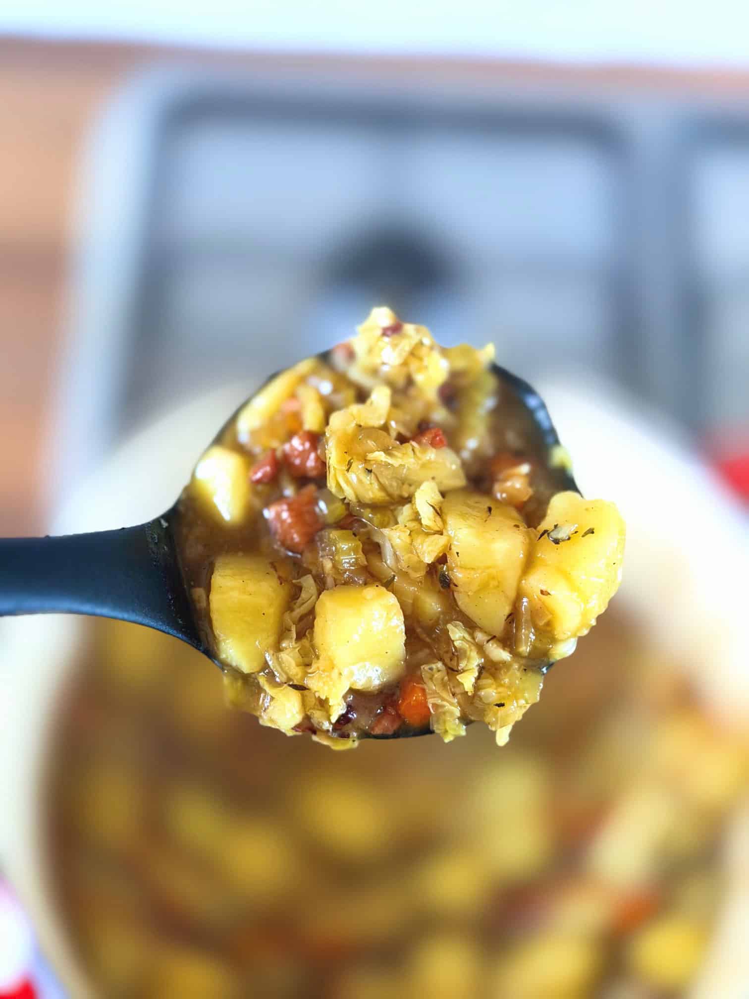 ladle of soup close up