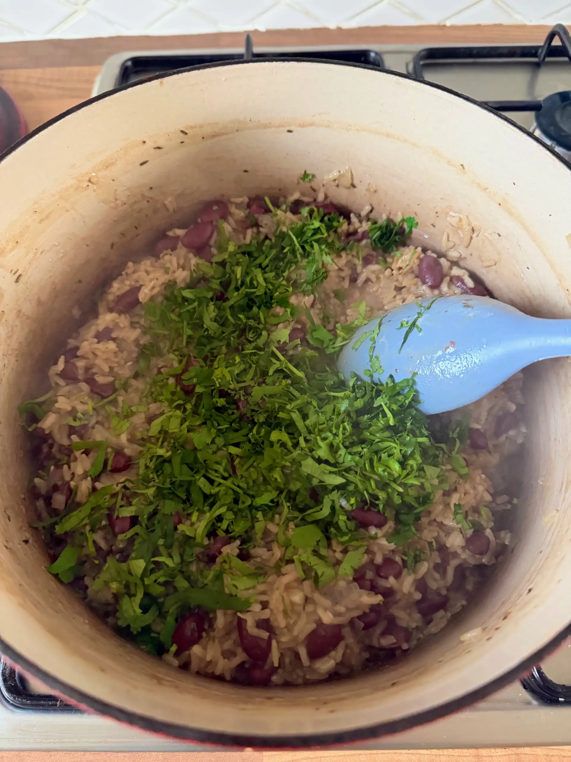 add in coriander to the rice