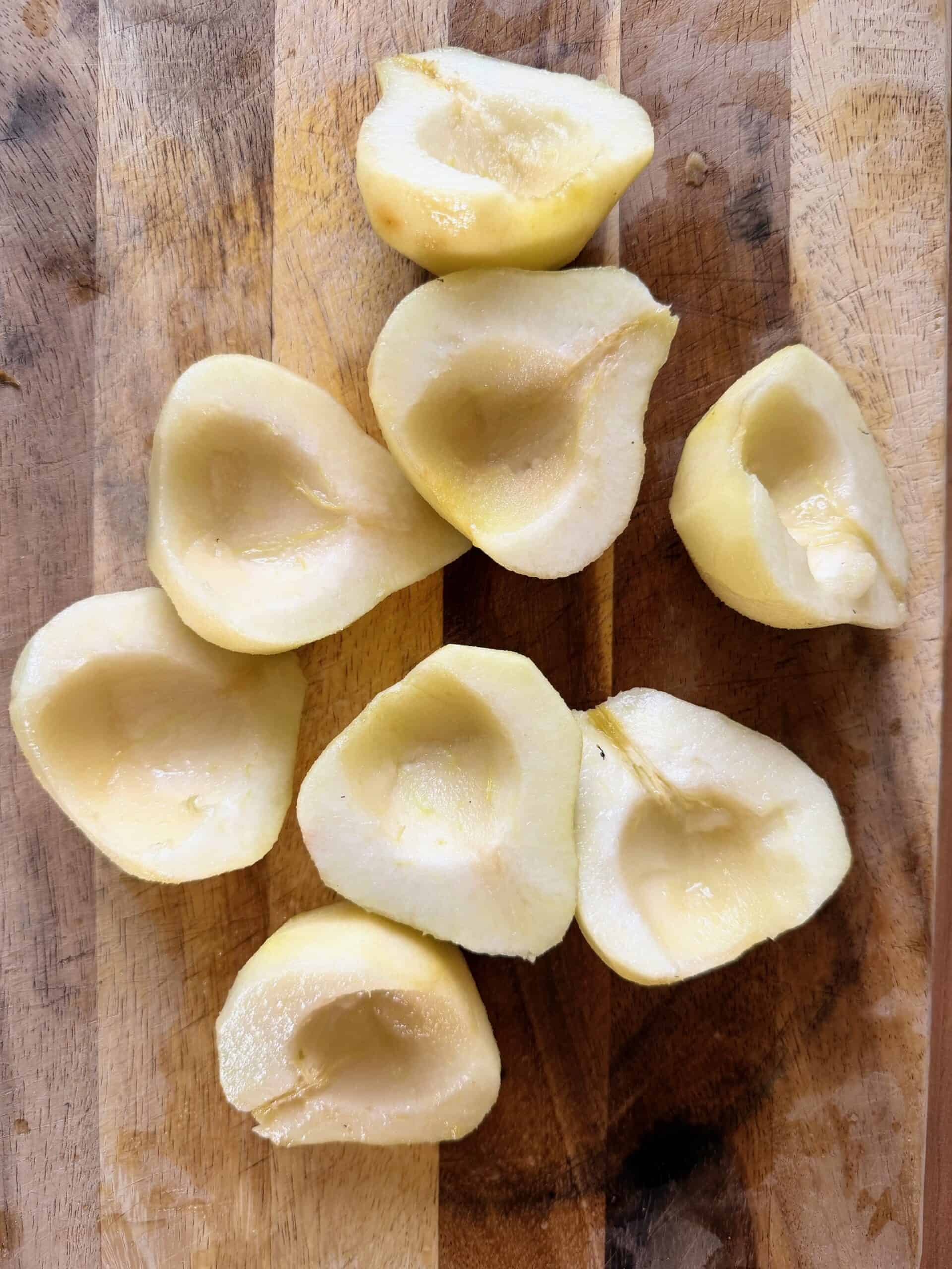 peeled pears cored with a spoon