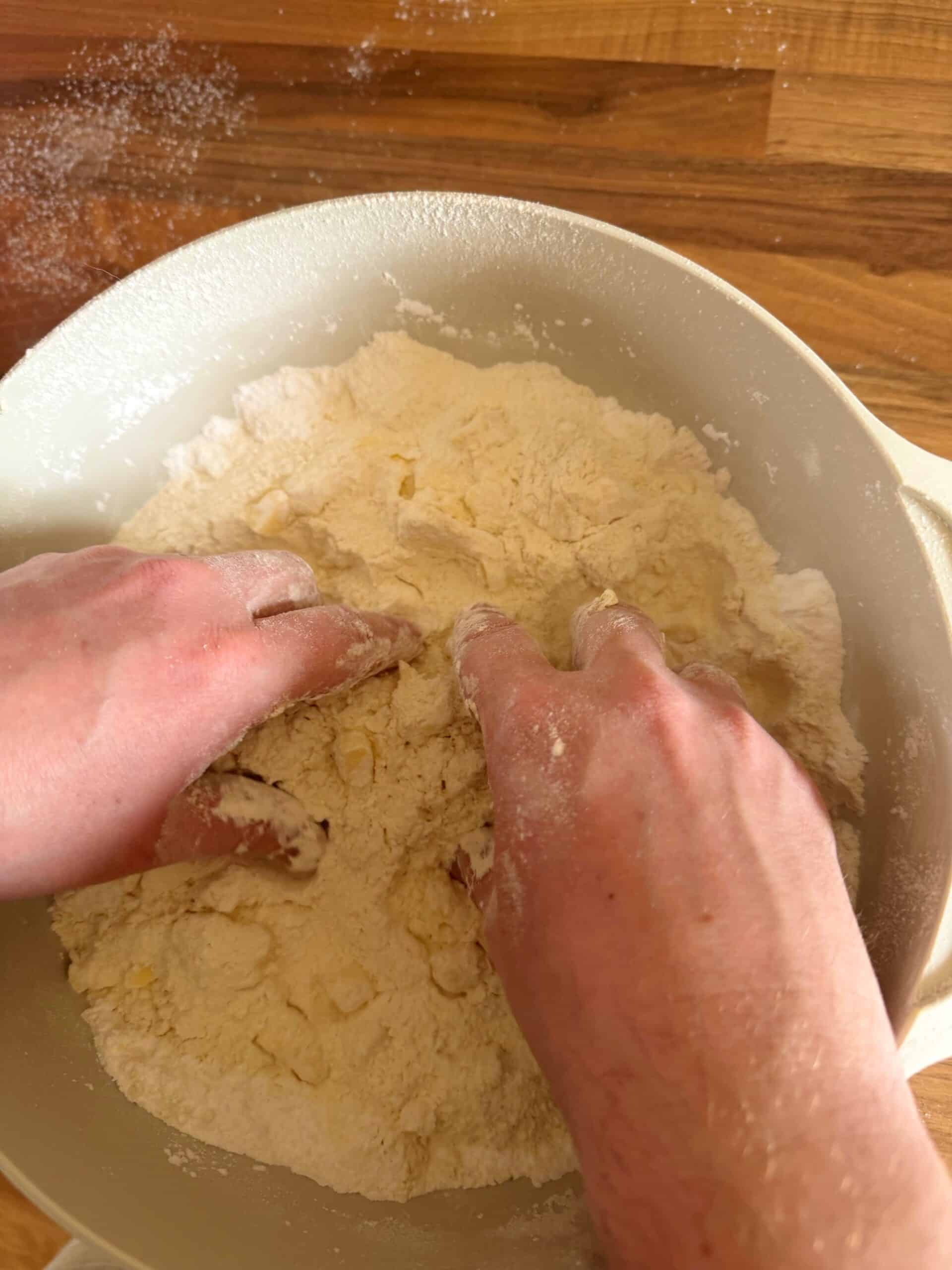 mixing in the butter with my hands