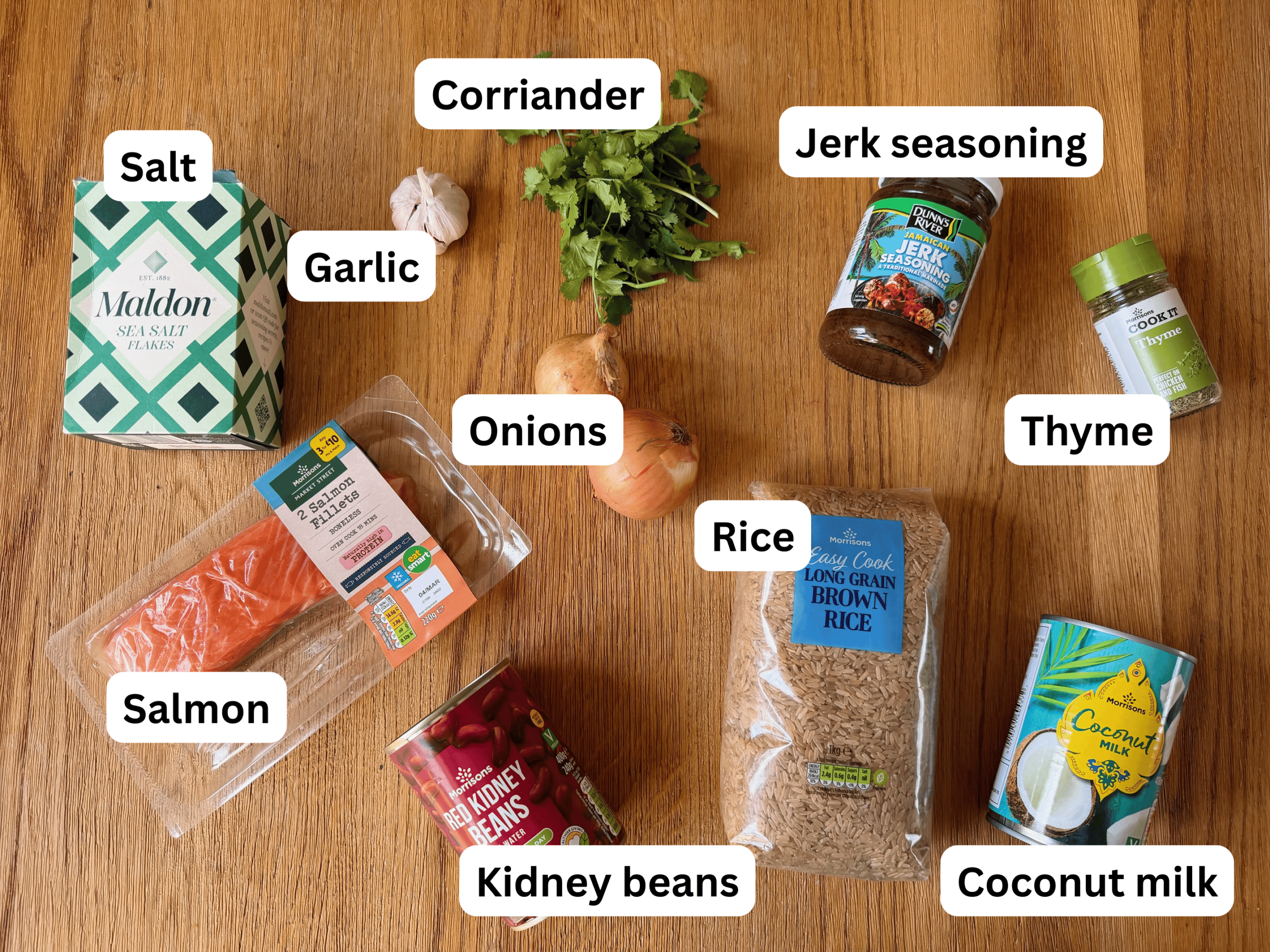 jerk salmon and rice and peas ingredients 