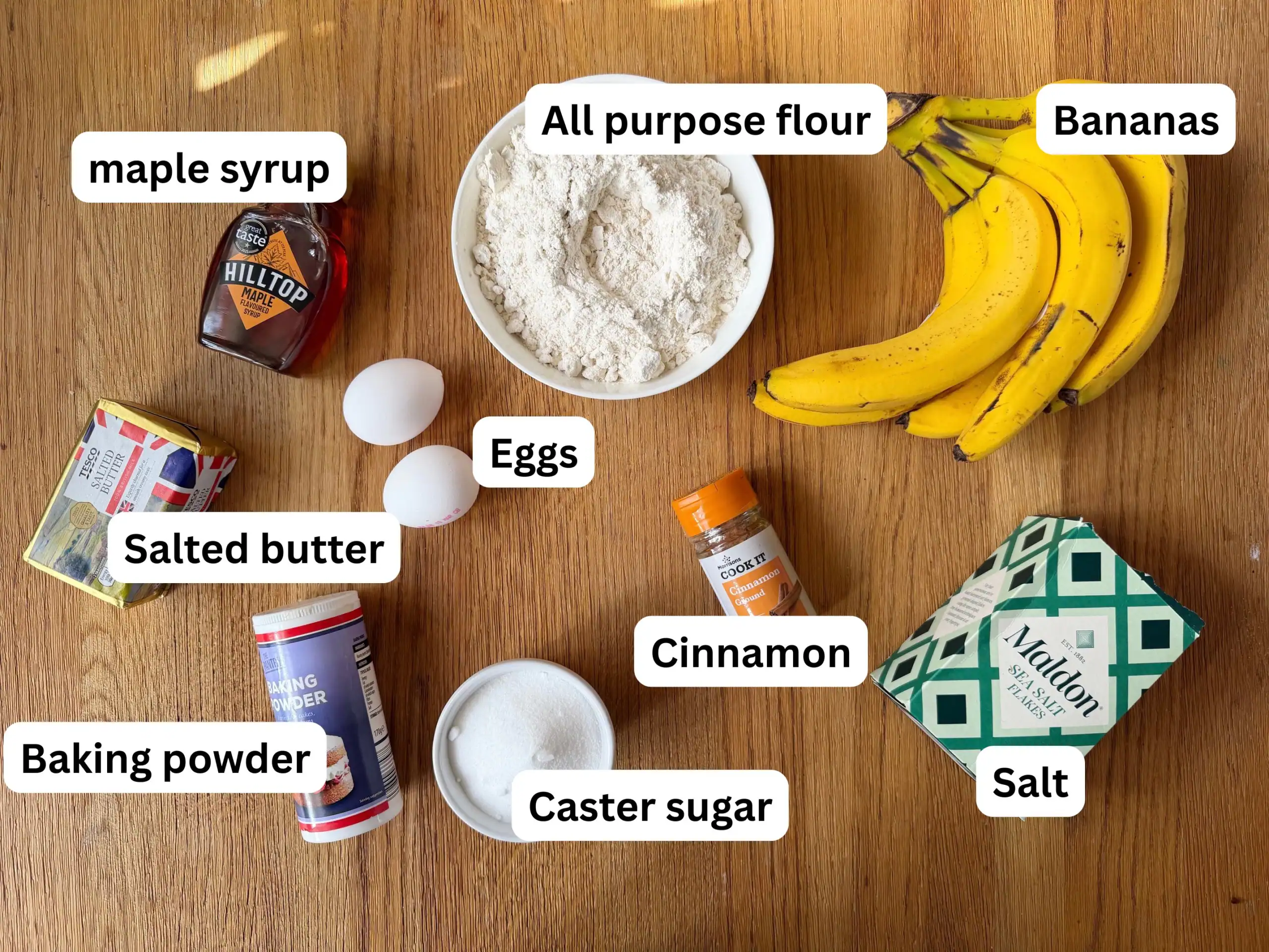 cinnamon and maple banana bread ingredients